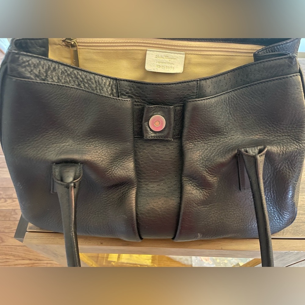 SALVATORE FERRAGAMO Black Leather Gancini Satchel Flap Bowler Bag Italy - Picture 13 of 17